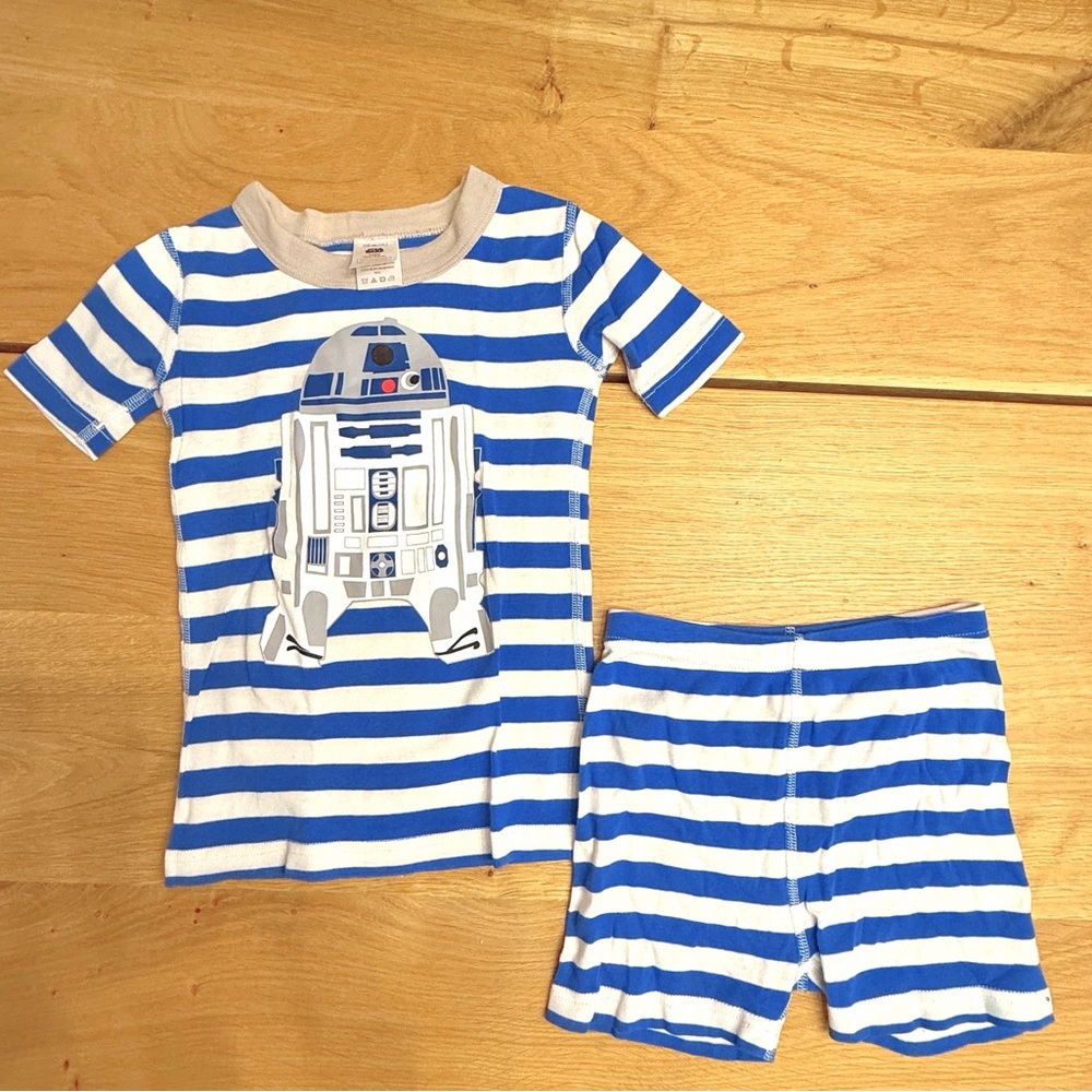 Blue and White R2D2 Striped Kids Pajamas by Hanna Andersson